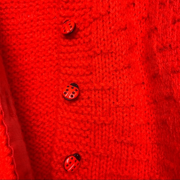 Vintage Hand Knit Red Ladybug Cardigan Sweater - Picture 10 of 16